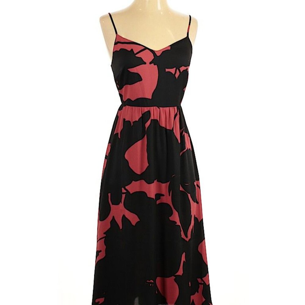 Ann Taylor LOFT Floral Black and Red A-Line Size 2P $100